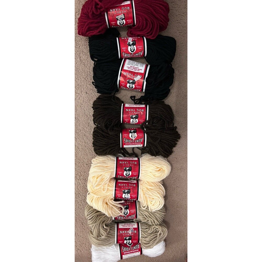 Aunt Lydia's Heavy Rug Yarn - 10 Skeins @ 70 Yards Each Red Beige Brown Black